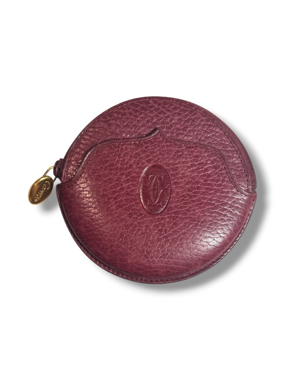 Vintage Cartier Must de Leather Round Coin Purse Pouch Wallet Bordeaux Spain